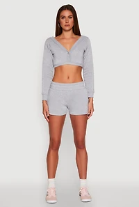 Womens Fleece Plunge Cropped Sweatshirt, Grey, Size XL