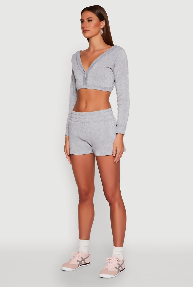 Womens Fleece Plunge Cropped Sweatshirt, Grey, Size XL