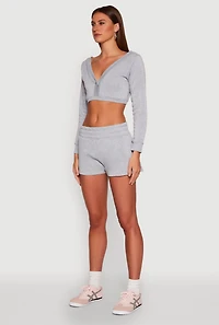 Womens Fleece Plunge Cropped Sweatshirt, Grey, Size XL