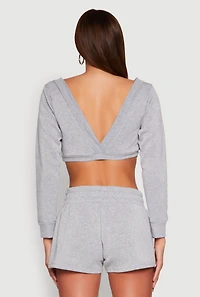 Womens Fleece Plunge Cropped Sweatshirt, Grey, Size XL