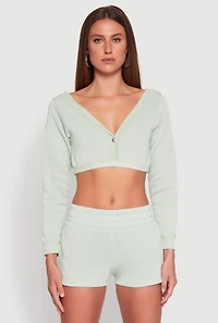 Womens Fleece Plunge Cropped Sweatshirt, Green, Size XL