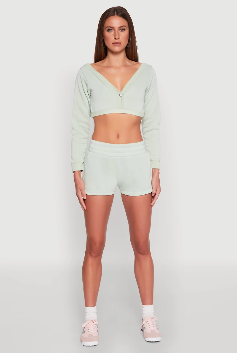 Womens Fleece Plunge Cropped Sweatshirt, Green, Size XL