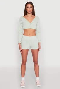 Womens Fleece Plunge Cropped Sweatshirt, Green, Size XL