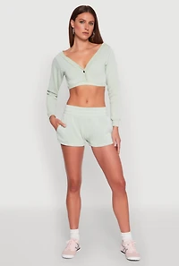 Womens Fleece Plunge Cropped Sweatshirt, Green, Size XL