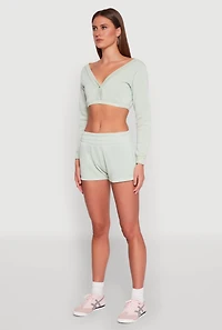 Womens Fleece Plunge Cropped Sweatshirt, Green, Size XL