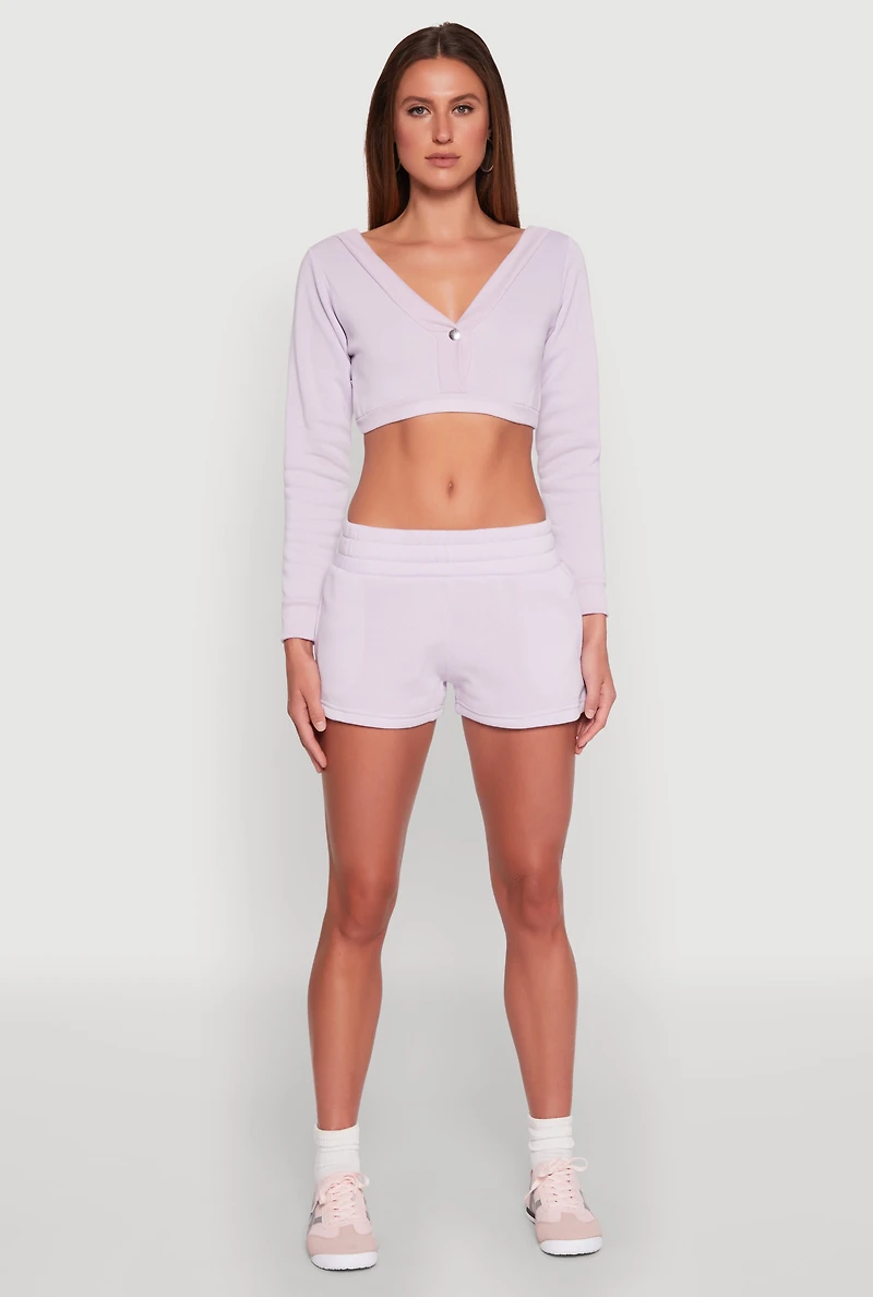 Womens Fleece Plunge Cropped Sweatshirt, Purple, Size M