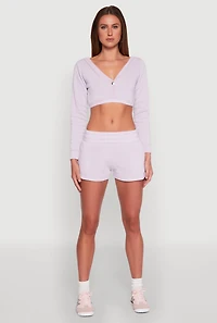 Womens Fleece Plunge Cropped Sweatshirt, Purple, Size M