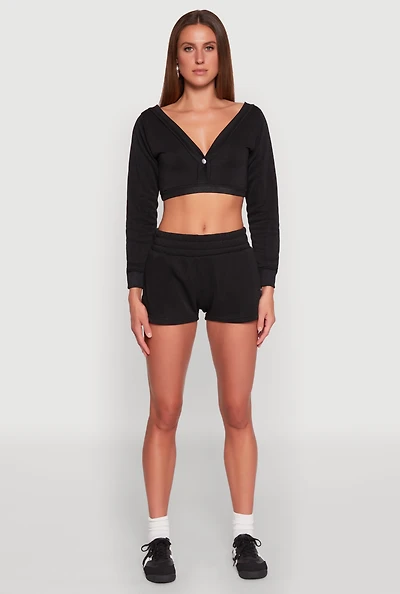 Womens Fleece Elastic Waist Sweatshorts,