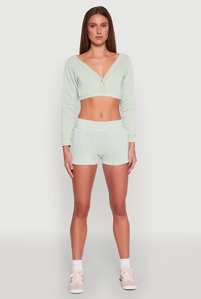 Womens Fleece Elastic Waist Sweatshorts,