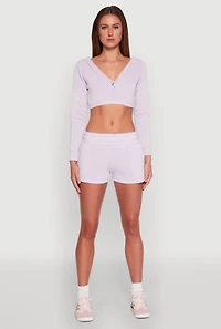 Womens Fleece Elastic Waist Sweatshorts, Purple, Size L