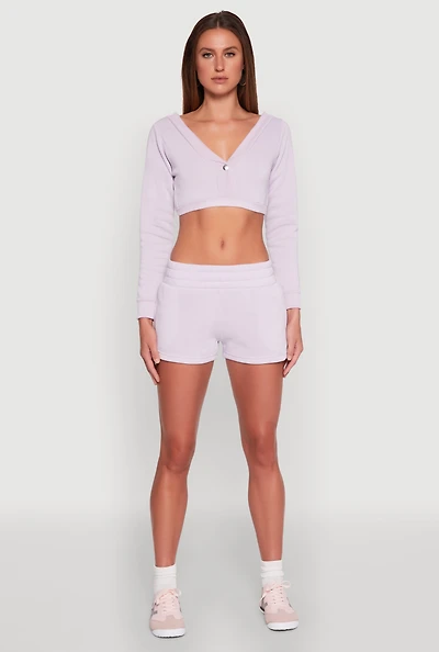 Womens Fleece Elastic Waist Sweatshorts, Purple, Size L