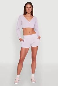Womens Fleece Elastic Waist Sweatshorts, Purple, Size L