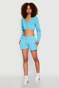 Womens Fleece Elastic Waist Sweatshorts, Blue, Size L