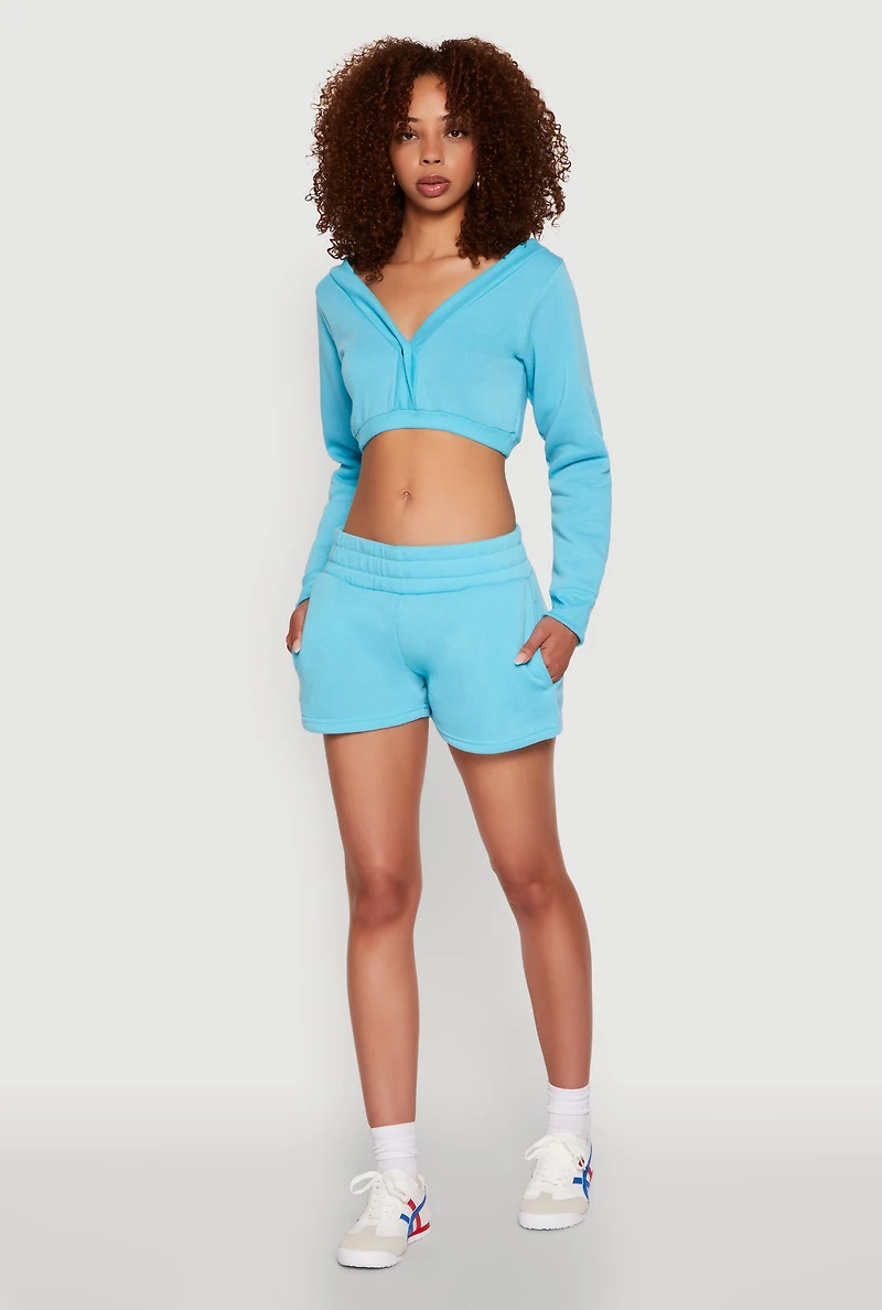 Womens Fleece Elastic Waist Sweatshorts, Blue, Size S