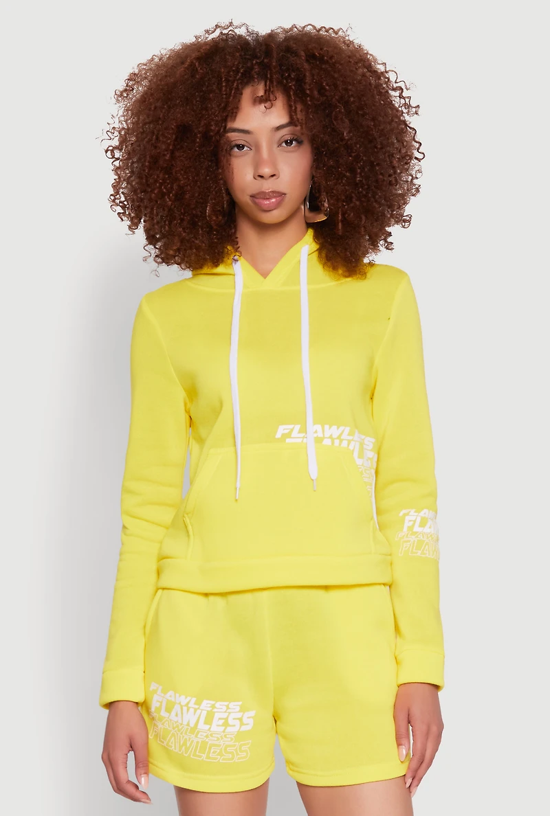 Womens Flawless Graphic Pullover Hoodie, Yellow, Size L