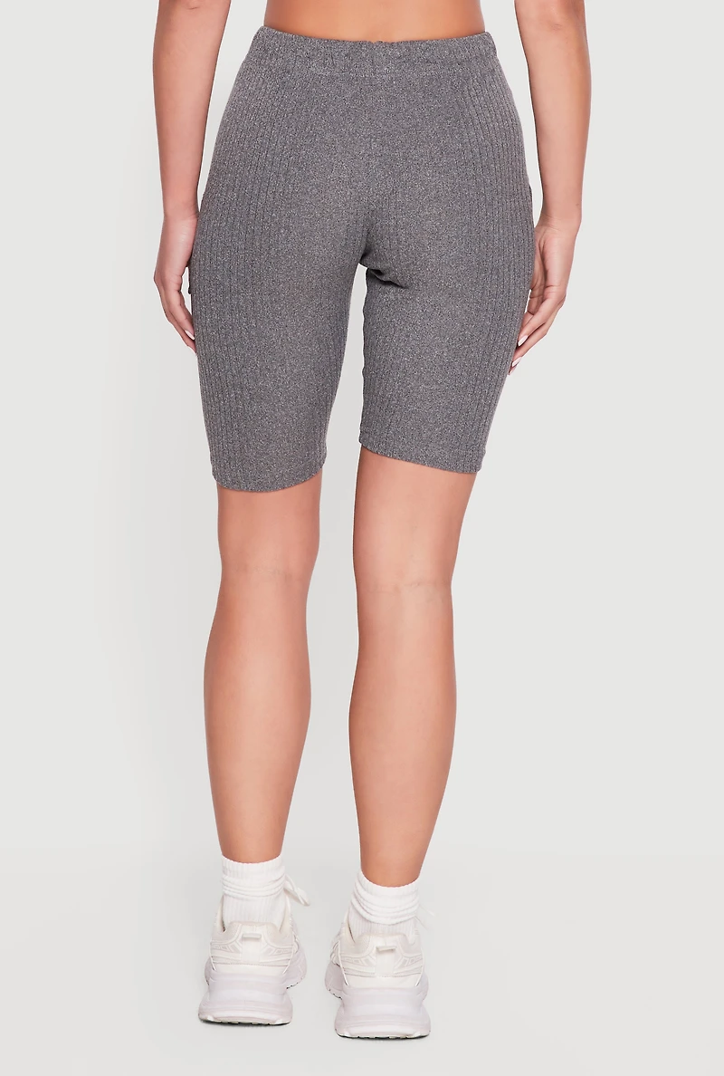 Faux Drawstring Waist Ribbed Knit Shorts
