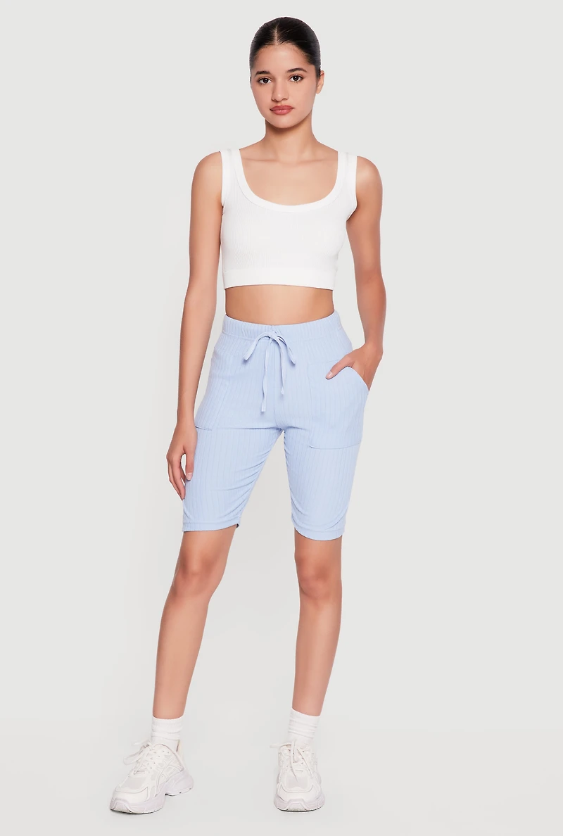Faux Drawstring Waist Ribbed Knit Shorts