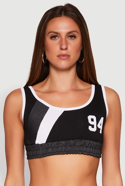 94 Graphic Denim Trim Crop Top