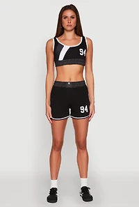 94 Graphic Denim Trim Crop Top