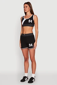 94 Graphic Denim Trim Crop Top