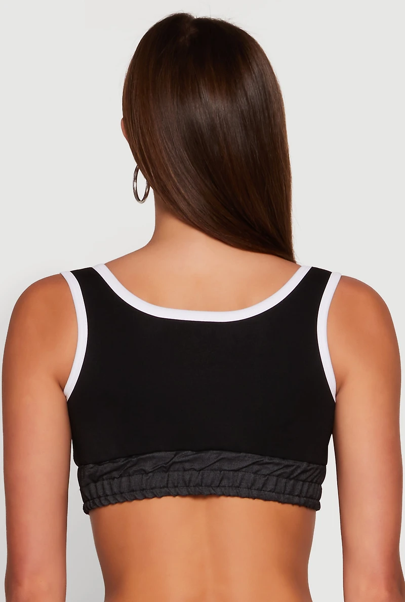 Womens 94 Graphic Denim Trim Crop Top,