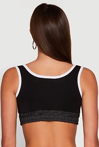 94 Graphic Denim Trim Crop Top