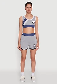 94 Graphic Denim Trim Crop Top