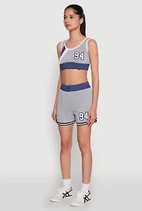 94 Graphic Denim Trim Crop Top