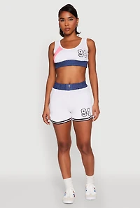 Womens 94 Graphic Denim Trim Crop Top, White,