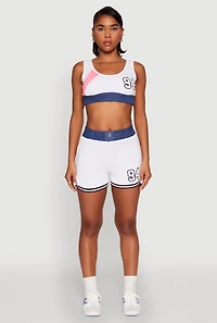 Womens 94 Graphic Denim Trim Crop Top, White,