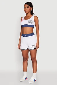 Womens 94 Graphic Denim Trim Crop Top, White,