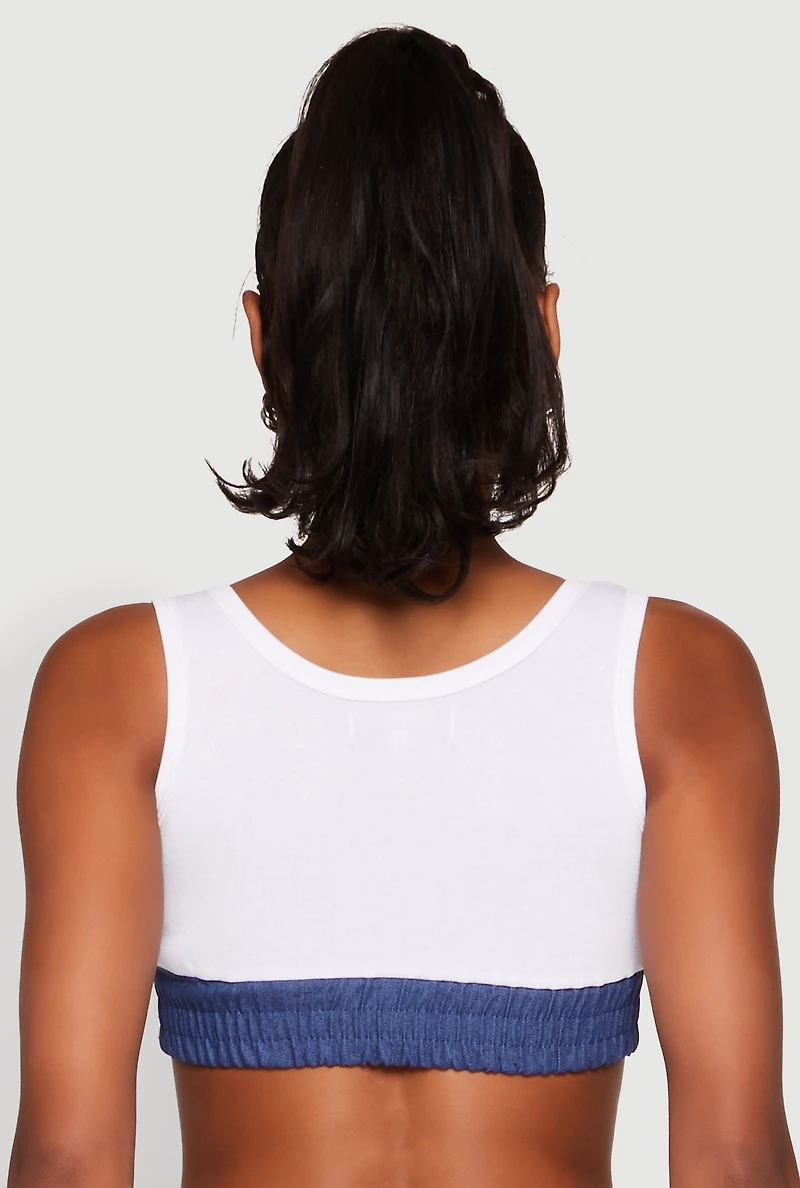 Womens 94 Graphic Denim Trim Crop Top, White,