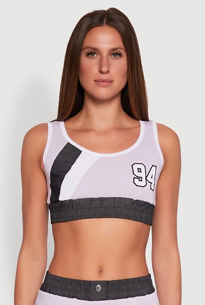 Womens 94 Graphic Denim Trim Crop Top,