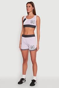 94 Graphic Denim Trim Crop Top