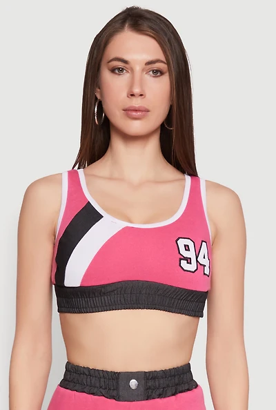 Womens 94 Graphic Denim Trim Crop Top,