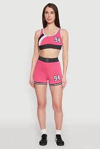Womens 94 Graphic Denim Trim Crop Top,