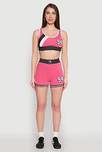 Womens 94 Graphic Denim Trim Crop Top,