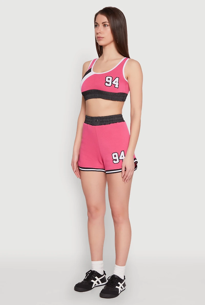 Womens 94 Graphic Denim Trim Crop Top,