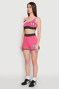 Womens 94 Graphic Denim Trim Crop Top,