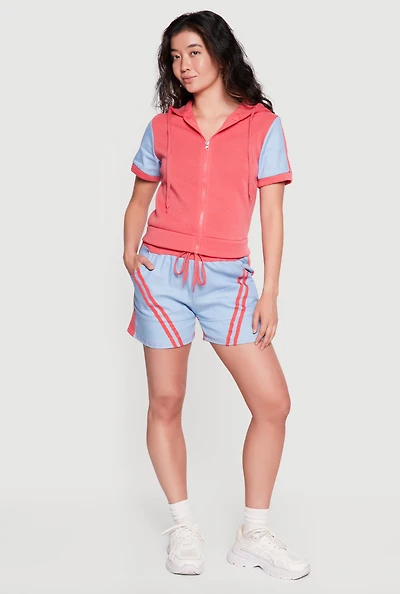 Varsity Stripe Chambray Color Blocked Sweatshorts