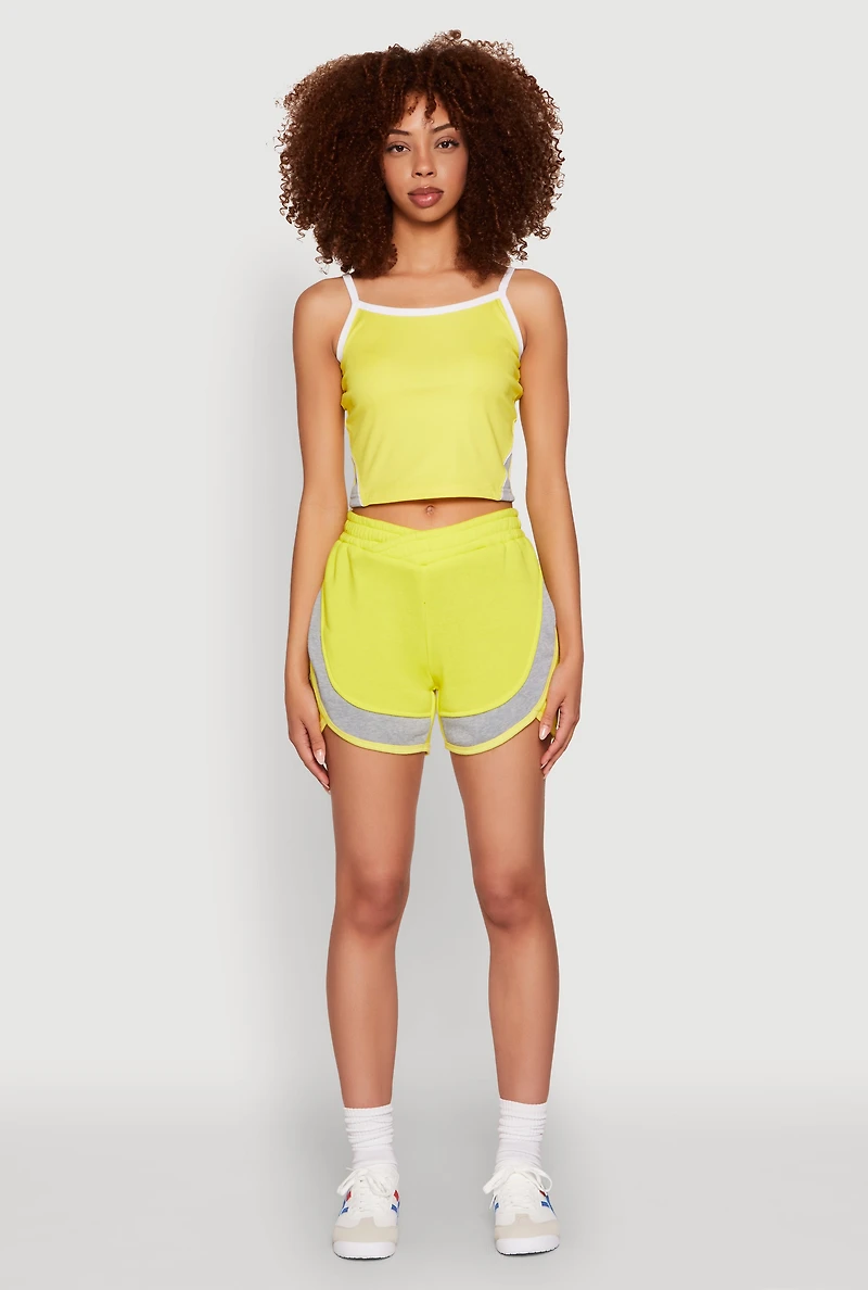 Womens Side Marled Detail Cropped Cami, Yellow,