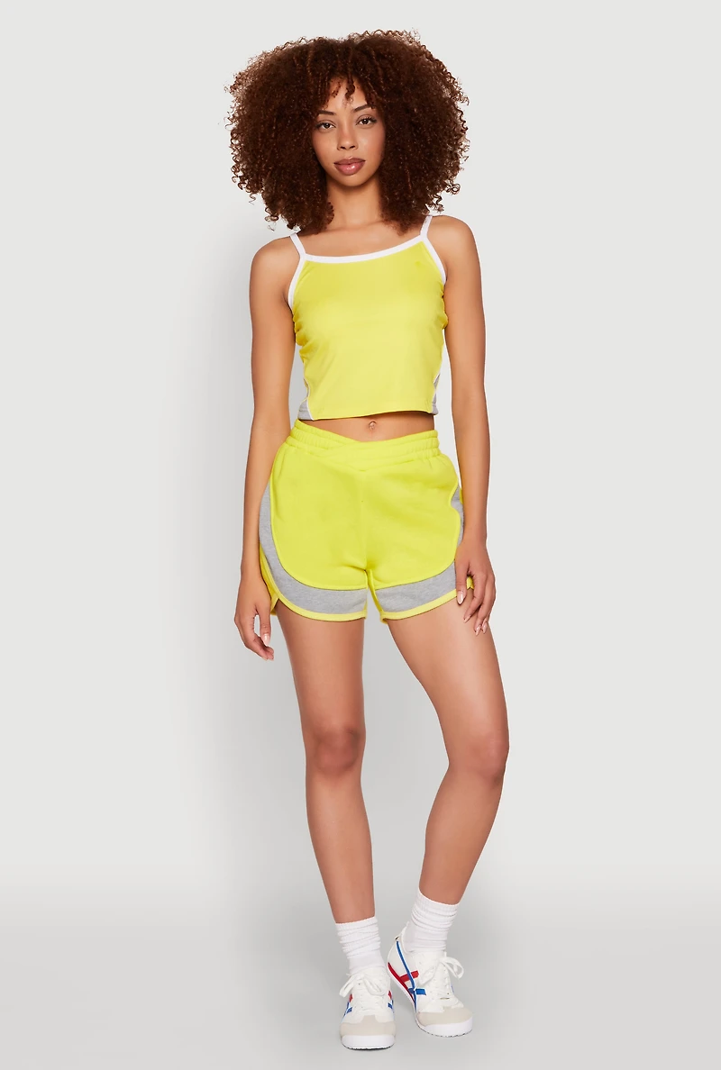 Womens Side Marled Detail Cropped Cami, Yellow,