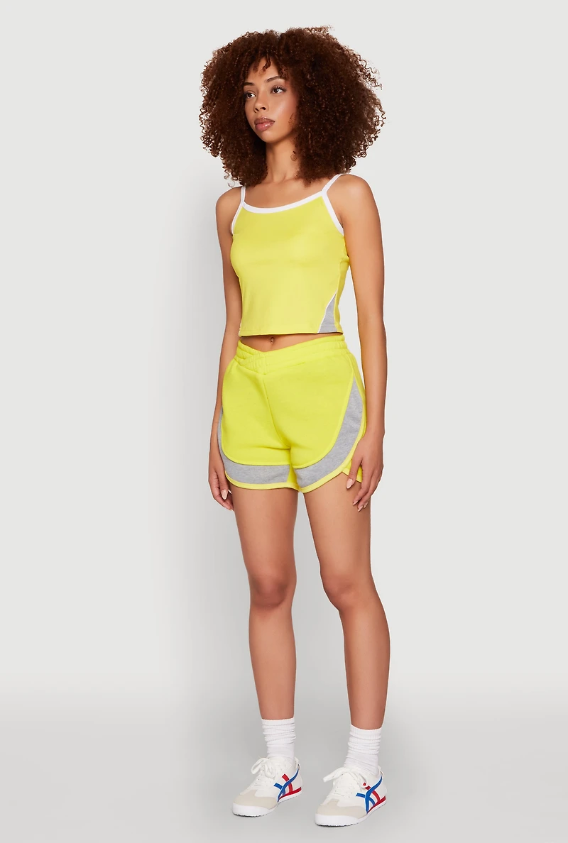 Womens Side Marled Detail Cropped Cami, Yellow,