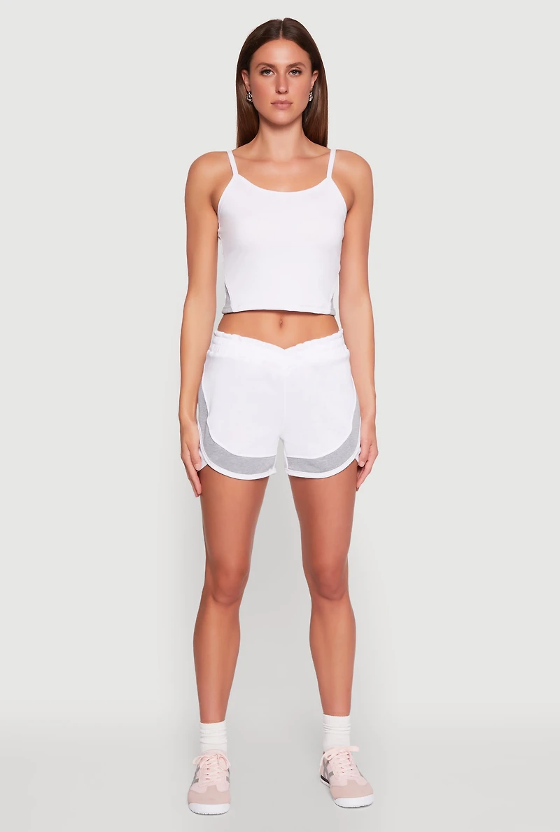 Womens Marled Detail Dolphin Shorts, White, Size XL