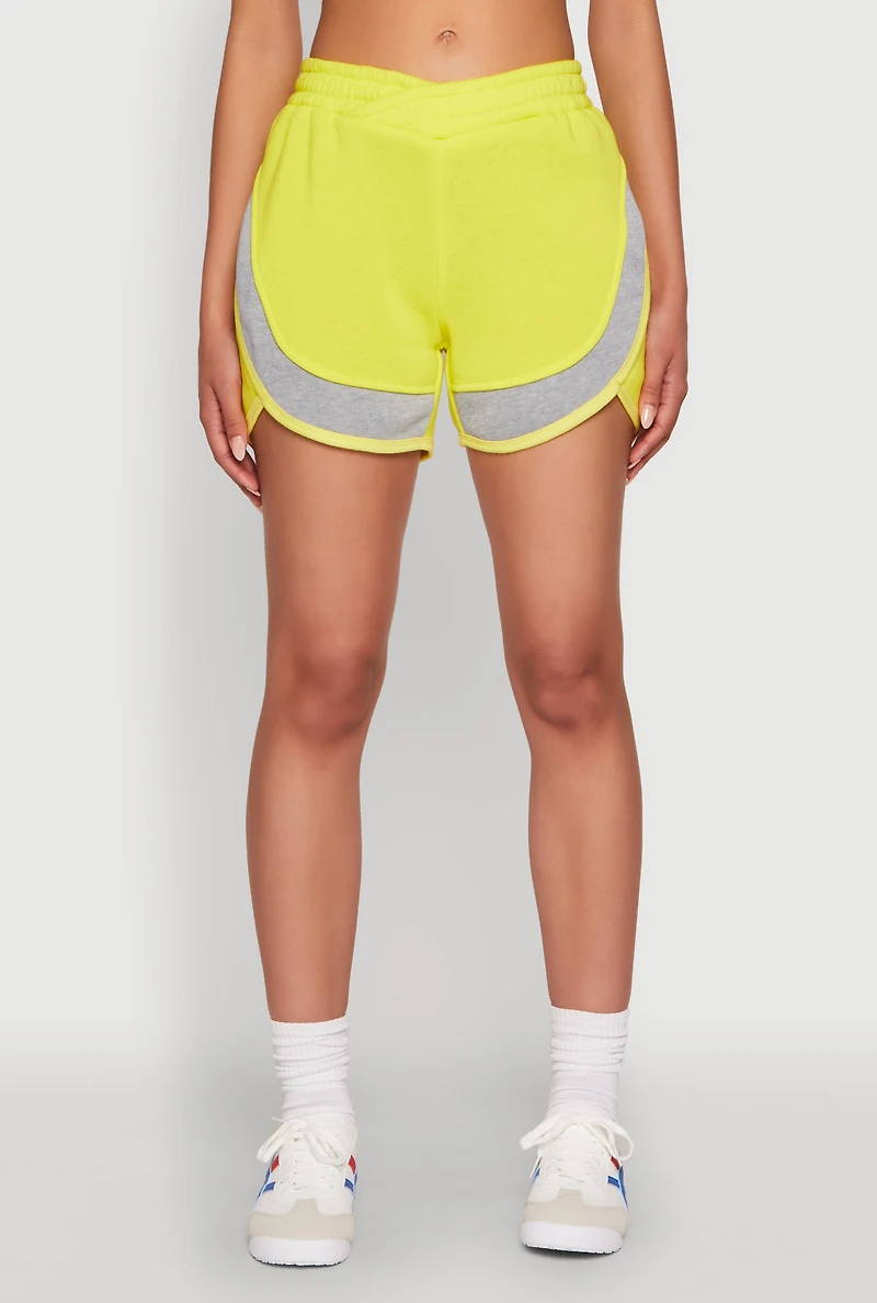 Womens Marled Detail Dolphin Shorts, Yellow, Size L