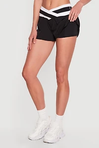 Varsity Stripe Faux Wrap Waist Shorts with Lining