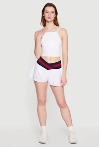 Varsity Stripe Faux Wrap Waist Shorts with Lining
