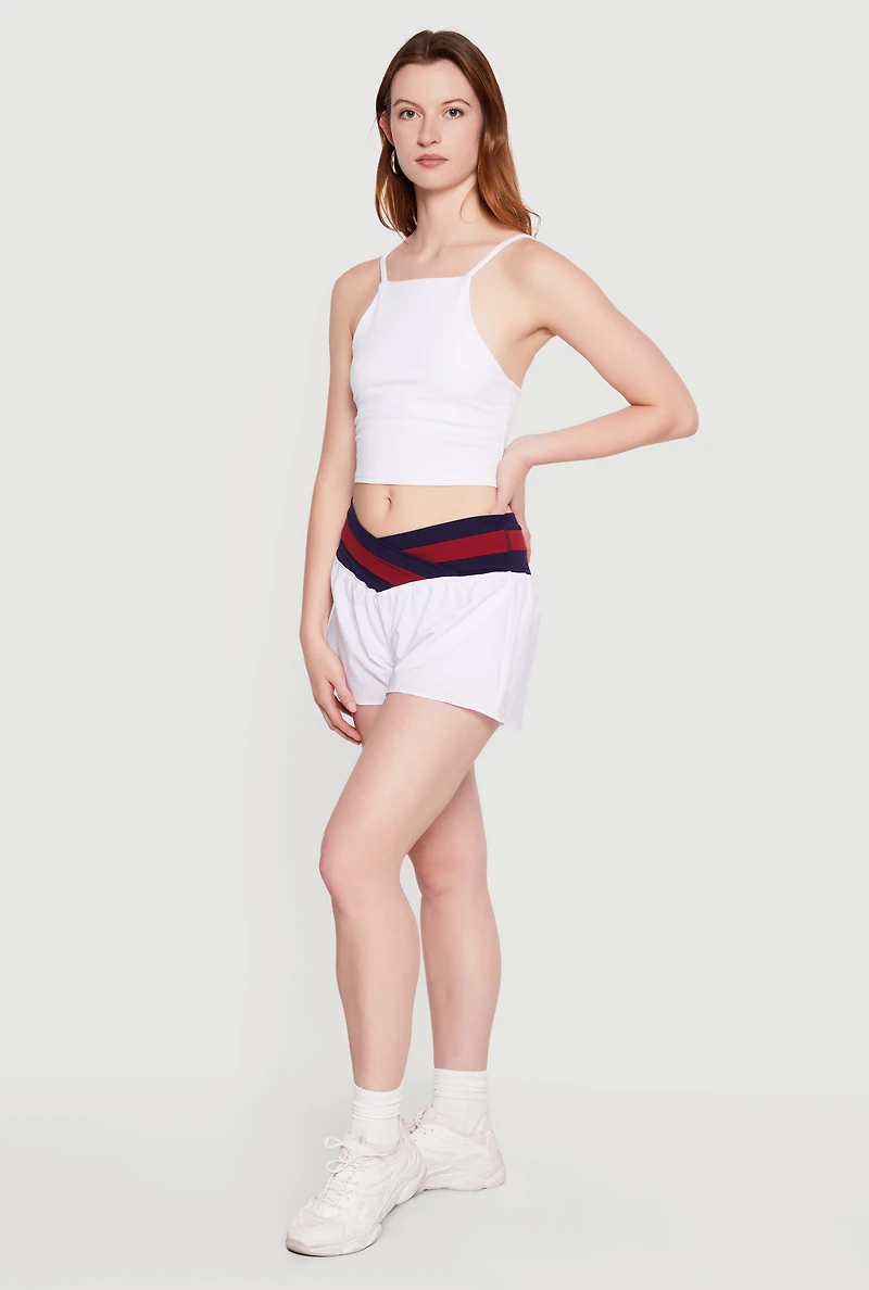 Varsity Stripe Faux Wrap Waist Shorts with Lining