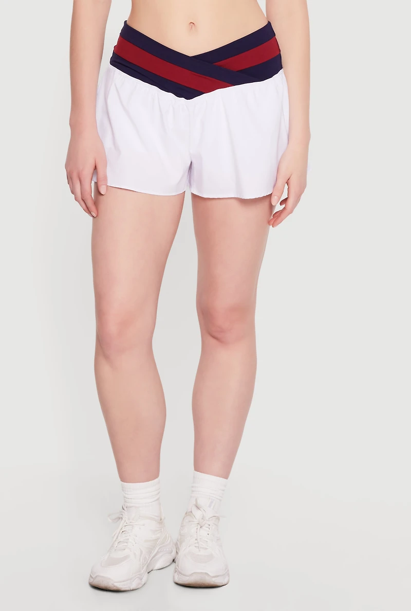 Varsity Stripe Faux Wrap Waist Shorts with Lining