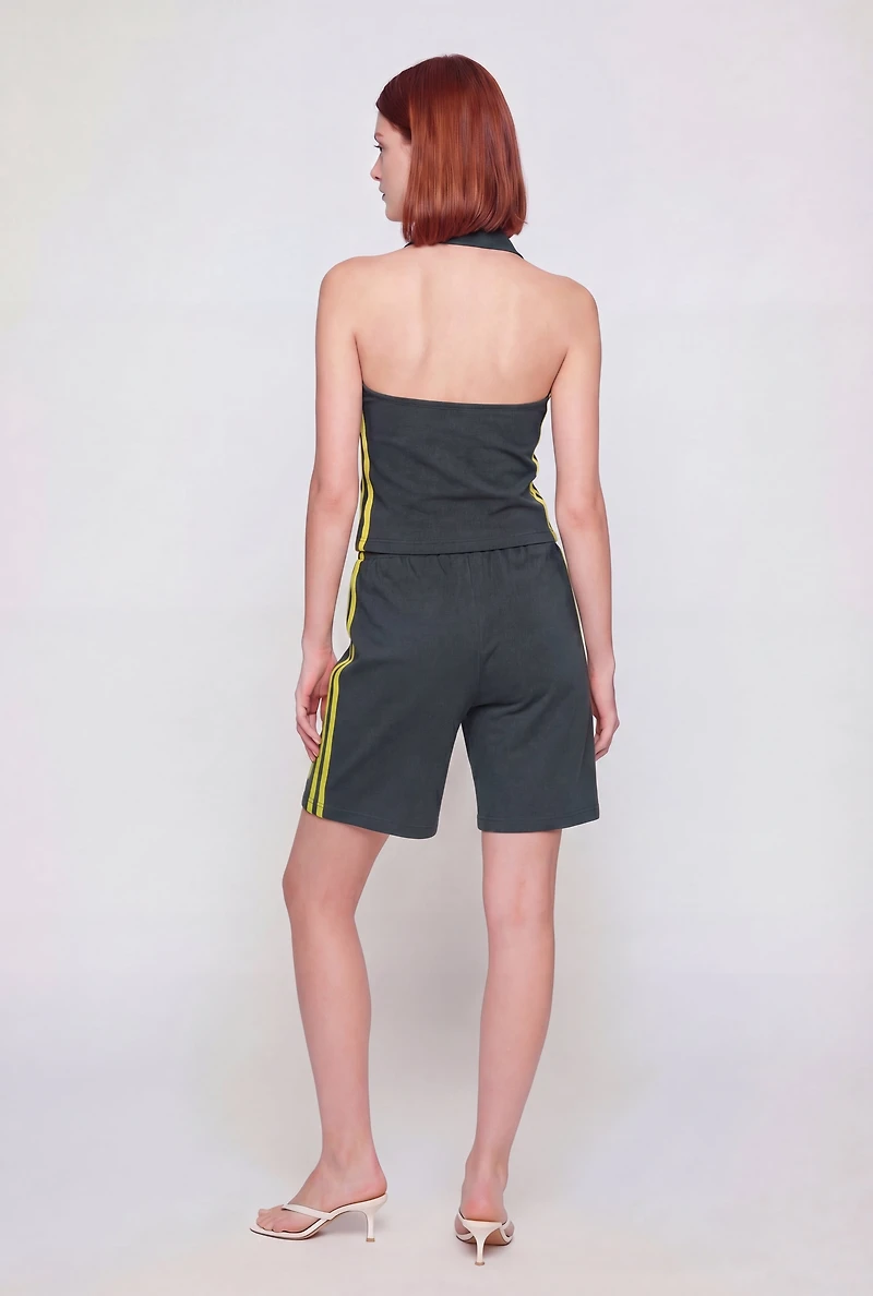 80 Graphic Side Stripe Polo Halter Top